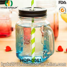 Atacado Double Wall Glass Juice Mason Jar com Palha (HDP-3061)